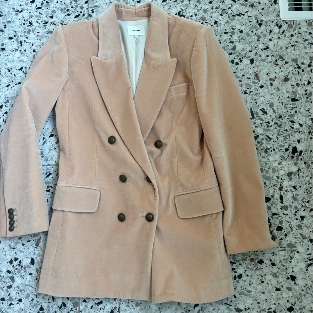 Frame Pale Pink Velvet Blazer